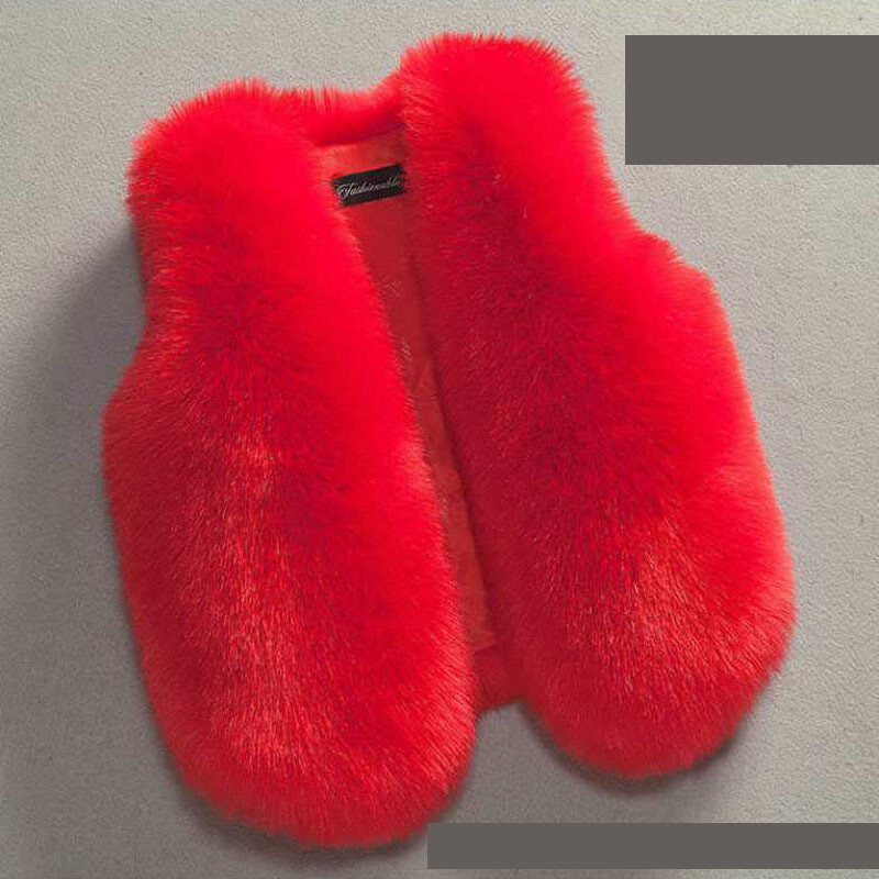 Új téli mellény, univerzális plüss mellény, divatos rövid mellény róka utánzattal, gyerekdivat és egyszerűség