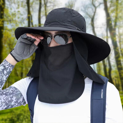 Căciulă de alpinism pentru bărbați, de vară, detașabilă, șapcă de protecție pentru față, mască pentru gât, pălărie cu clapetă, drumeții în aer liber, pescuit, pălării cu boruri late, șapci sport.