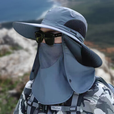 Căciulă de alpinism pentru bărbați, de vară, detașabilă, șapcă de protecție pentru față, mască pentru gât, pălărie cu clapetă, drumeții în aer liber, pescuit, pălării cu boruri late, șapci sport.