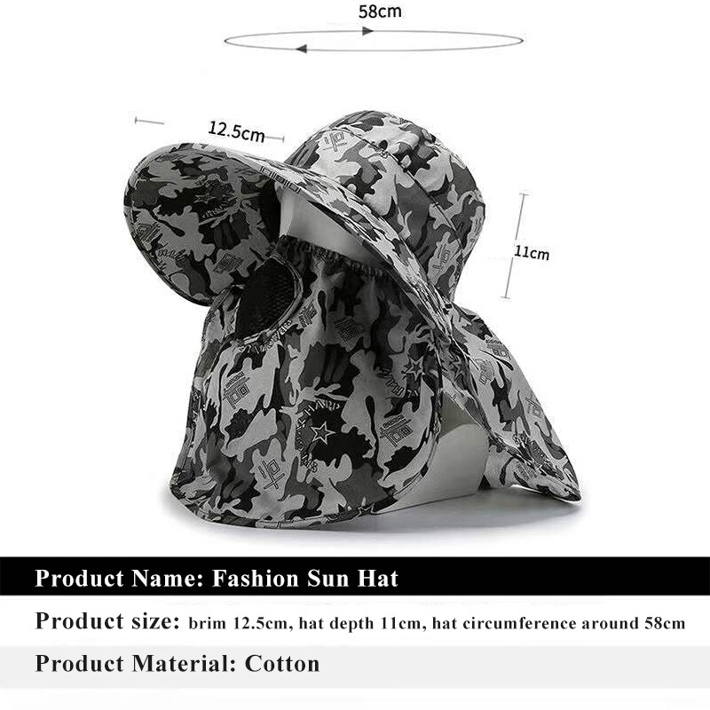 Kamufliažinė žūklės kepurė Vyriška apsauga nuo saulės Pavasaris Vasara Lauko užsiėmimai Kepurė kopimas į kalnus Veido dengimas Kepurės Kepurės