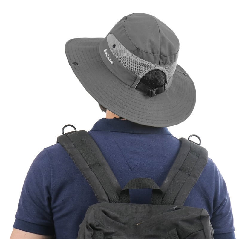 Pălărie de pescar cu coadă de cal cu boruri largi, șapcă de soare reglabilă, rezistentă la apă, protecție UV în aer liber, pescuit, alpinism, drumeții, pălării cu găleată