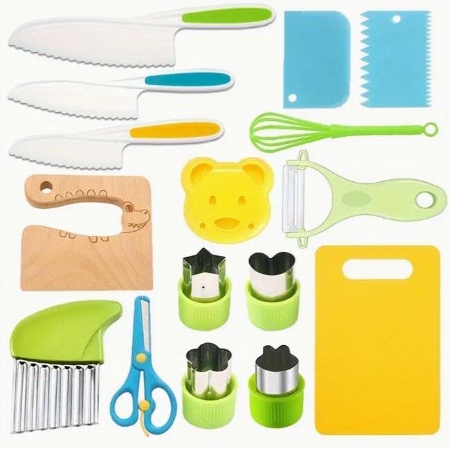 Vaikiški plastikiniai peiliai Vaisių peilių rinkinys Darželis Ankstyvasis ugdymas neskauda rankų Daržovių ir pyragų pjaustymas Žaislinių peilių rinkinys