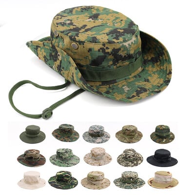 Hotsale terepszínű vödörsapka Panama Boonie sapkák sapkák Multicam nyári sapka Vadászat Túrázás Szabadtéri Camo sapkák férfi