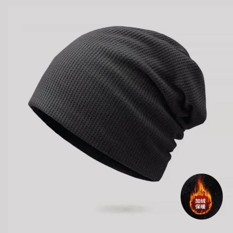 Fekete sapka Férfi téli divatos bolyhos kalap Férfi nagy fejkörfogat hideg sapka Baotou kötött sapka meleg gyapjú sapka