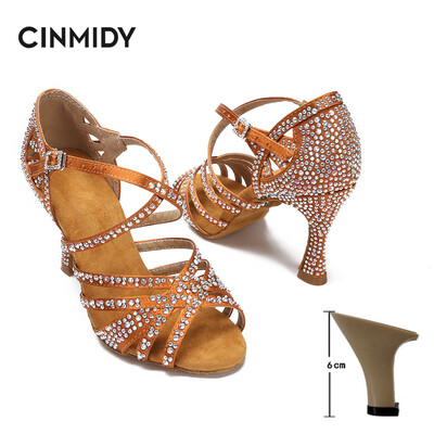 CINMIDY sieviešu latīņu deju apavi Rhinestones, mīkstas zoles salsas kurpes balles deju augstpapēžu kurpes Sieviešu sandales Sieviešu kāzu apavi