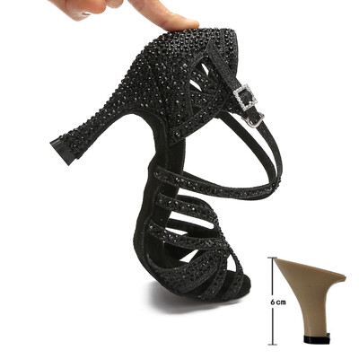 CINMIDY sieviešu latīņu deju apavi Rhinestones, mīkstas zoles salsas kurpes balles deju augstpapēžu kurpes Sieviešu sandales Sieviešu kāzu apavi