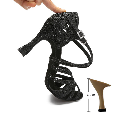 CINMIDY sieviešu latīņu deju apavi Rhinestones, mīkstas zoles salsas kurpes balles deju augstpapēžu kurpes Sieviešu sandales Sieviešu kāzu apavi
