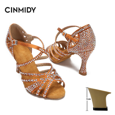 CINMIDY sieviešu latīņu deju apavi Rhinestones, mīkstas zoles salsas kurpes balles deju augstpapēžu kurpes Sieviešu sandales Sieviešu kāzu apavi