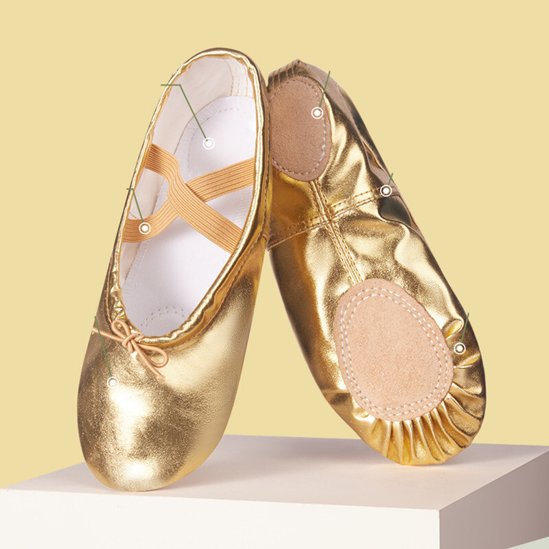 Pantofi de balet pentru fete, auriu, argintiu, cu talpă moale, papuci de balet, pentru copii, pentru antrenament, pantofi de balerina pentru femeie gimnastică