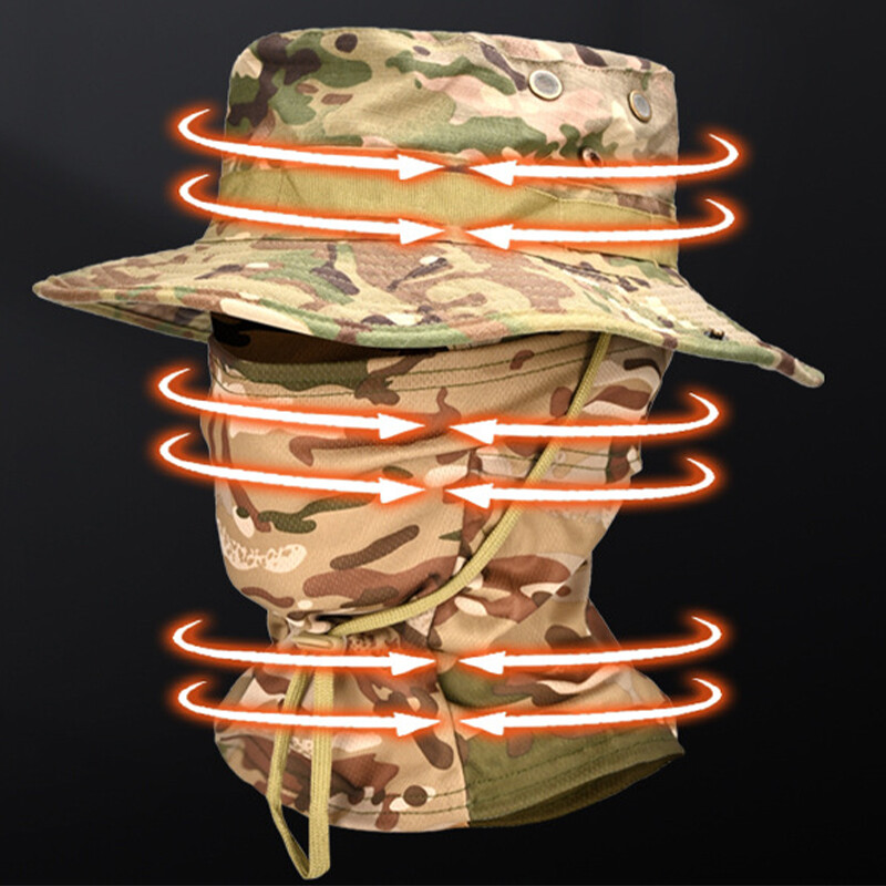 Taktická maskáčová čiapka, sada na ochranu pred slnkom, outdoorová športová turistika, rybolov, ochrana pred UV žiarením, krk, tvár, boonie klobúk, nastaviteľná vedrová čiapka