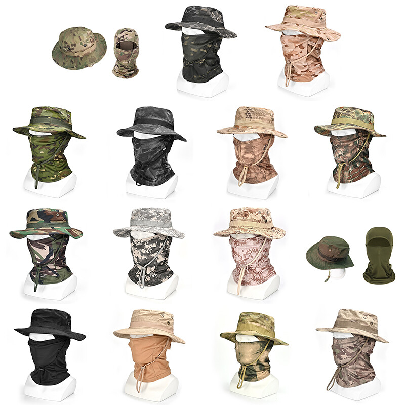 Taktická maskáčová čiapka, sada na ochranu pred slnkom, outdoorová športová turistika, rybolov, ochrana pred UV žiarením, krk, tvár, boonie klobúk, nastaviteľná vedrová čiapka