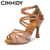 CINNIDY Dámske tanečné topánky zo sieťoviny, latinskoamerické tanečné topánky, spoločenské tanečné tenisky, hodvábne saténové svadobné topánky s mäkkým podpätkom, dámske sandále