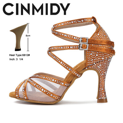 CINNIDY Dámske tanečné topánky zo sieťoviny, latinskoamerické tanečné topánky, spoločenské tanečné tenisky, hodvábne saténové svadobné topánky s mäkkým podpätkom, dámske sandále