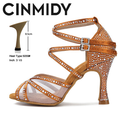 CINNIDY Dámske tanečné topánky zo sieťoviny, latinskoamerické tanečné topánky, spoločenské tanečné tenisky, hodvábne saténové svadobné topánky s mäkkým podpätkom, dámske sandále