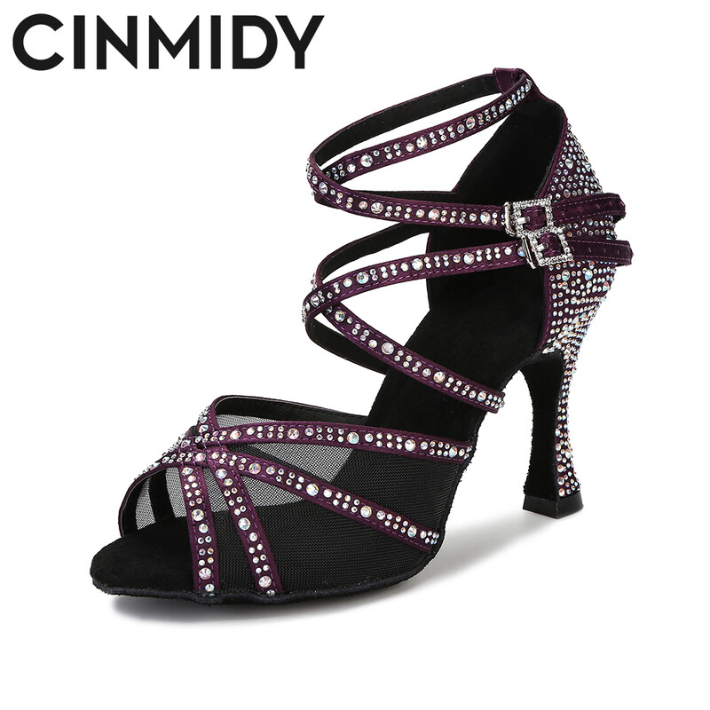CINNIDY Dámske tanečné topánky zo sieťoviny, latinskoamerické tanečné topánky, spoločenské tanečné tenisky, hodvábne saténové svadobné topánky s mäkkým podpätkom, dámske sandále