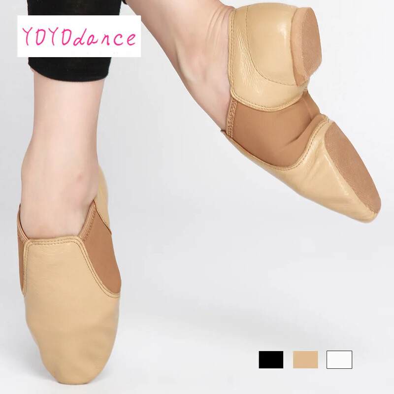 Dámske nazúvacie tenisky z pravej kože pre tanečné topánky pre mužov, dospelých, deti, dievčatá, čierne športové topánky na jazzový tanec