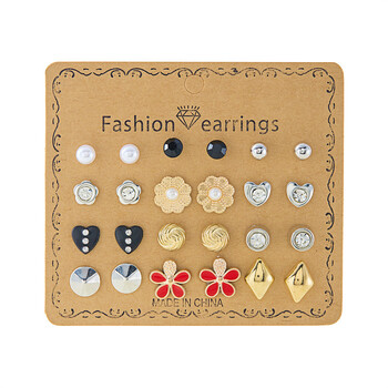 Cross Border New Moon Combination Earrings 12 Pairs Flower Love Stars Moon Diamond Map Σκουλαρίκια Σετ Σκουλαρίκια