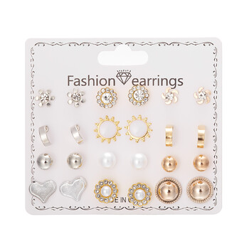 Cross Border New Moon Combination Earrings 12 Pairs Flower Love Stars Moon Diamond Map Σκουλαρίκια Σετ Σκουλαρίκια