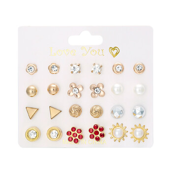 Cross Border New Moon Combination Earrings 12 Pairs Flower Love Stars Moon Diamond Map Σκουλαρίκια Σετ Σκουλαρίκια