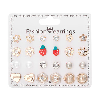 Cross Border New Moon Combination Earrings 12 Pairs Flower Love Stars Moon Diamond Map Σκουλαρίκια Σετ Σκουλαρίκια