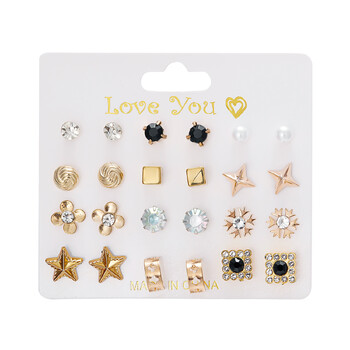 Cross Border New Moon Combination Earrings 12 Pairs Flower Love Stars Moon Diamond Map Σκουλαρίκια Σετ Σκουλαρίκια