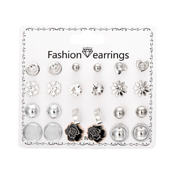 Cross Border New Moon Combination Earrings 12 Pairs Flower Love Stars Moon Diamond Map Σκουλαρίκια Σετ Σκουλαρίκια