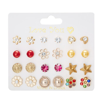 Cross Border New Moon Combination Earrings 12 Pairs Flower Love Stars Moon Diamond Map Σκουλαρίκια Σετ Σκουλαρίκια