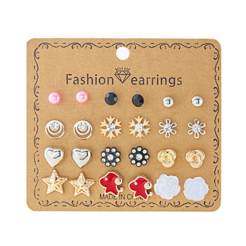 Cross Border New Moon Combination Earrings 12 Pairs Flower Love Stars Moon Diamond Map Σκουλαρίκια Σετ Σκουλαρίκια