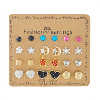 Cross Border New Moon Combination Earrings 12 Pairs Flower Love Stars Moon Diamond Map Σκουλαρίκια Σετ Σκουλαρίκια