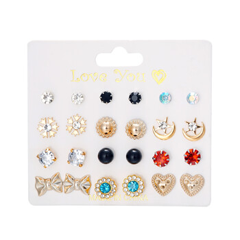 Cross Border New Moon Combination Earrings 12 Pairs Flower Love Stars Moon Diamond Map Σκουλαρίκια Σετ Σκουλαρίκια