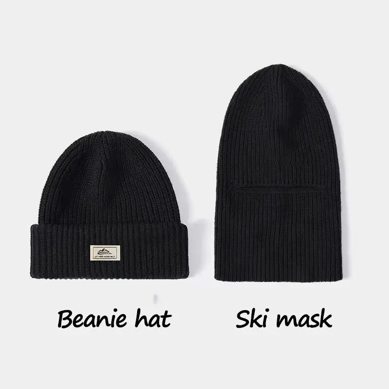 Téli kötött sapka pamut vastagított hideg sapka kültéri kerékpározás meleg sapkás sapka maszk 2 az 1-ben teljes arcvédő sapka fülvédő sapka