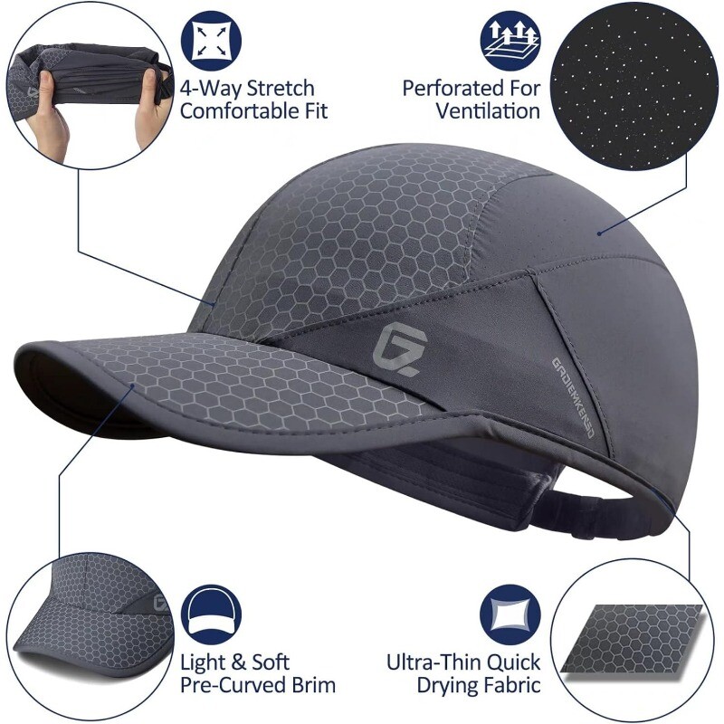 GADIEMKENSD Pălărie de alergare elastică cu boruri moi, uscare rapidă, nestructurată, șapcă de baseball unisex pentru adulți, golf, pălărie solidă snapback