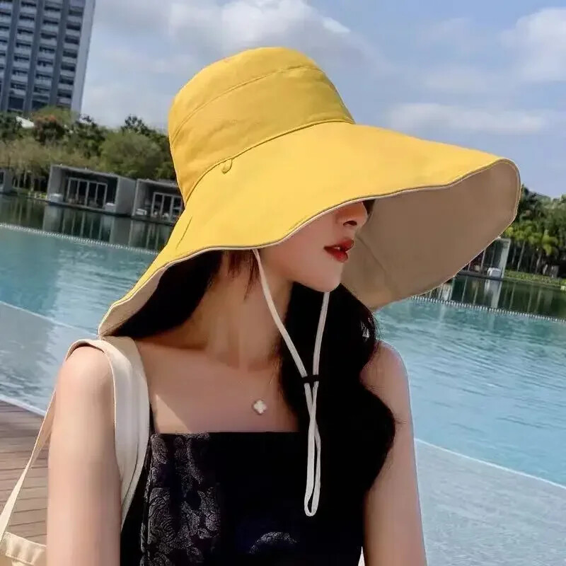 1 buc. Pălărie de soare UPF 50+ cu bor lat de vară pentru femei, protecție anti-UV, șapcă de pescar, pliabilă, solidă, respirabilă, pentru plajă.