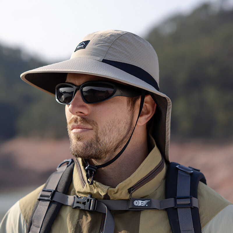 Vasaras ūdensizturīgas pret UV aizsardzību vīriešu cepures zvejniekiem ar šalli āra pārgājienu makšķerēšanai ar platām malām kausa cepure