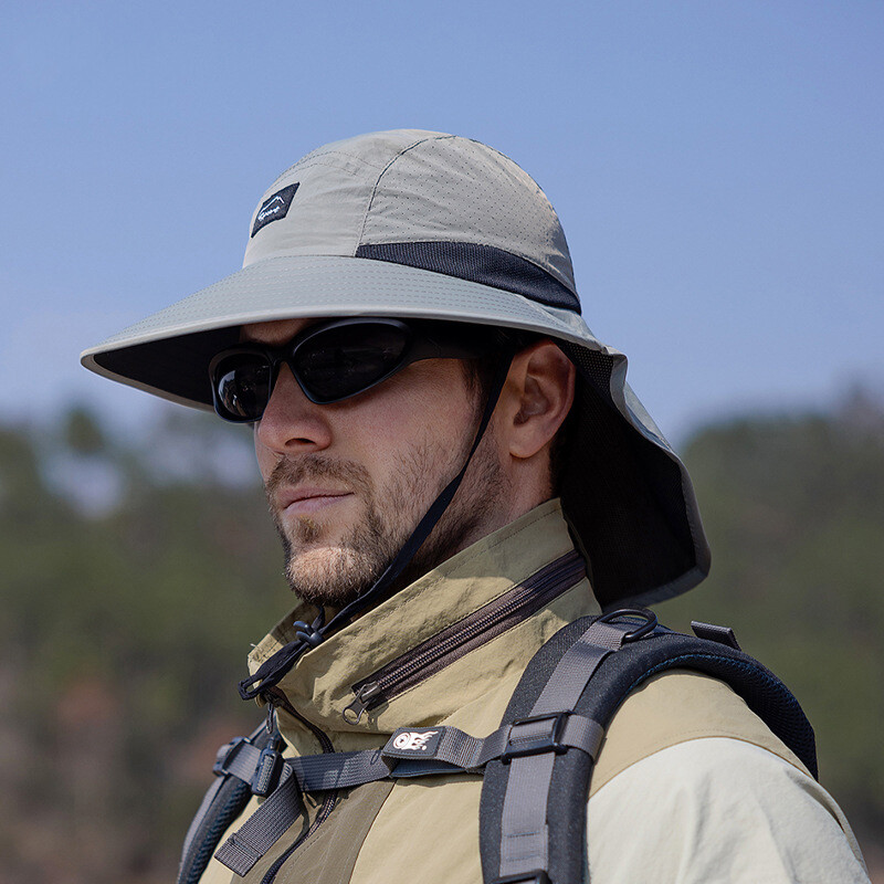 Vasaras ūdensizturīgas pret UV aizsardzību vīriešu cepures zvejniekiem ar šalli āra pārgājienu makšķerēšanai ar platām malām kausa cepure