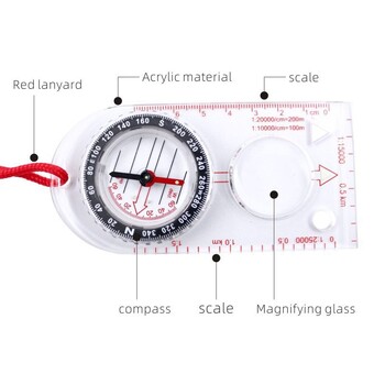 Прозрачна линийка за карта Компас Нов преносим акрилен ориентиращ навигационен многофункционален базов компас Външен