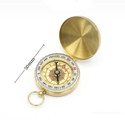 Žygio žalvarinis išgyvenimo kompasas nešiojamas kišeninis laikrodis, stovyklavimo kompasas lauko kelionių taktinis įrankis su švytinčiu vandeniui atspariu