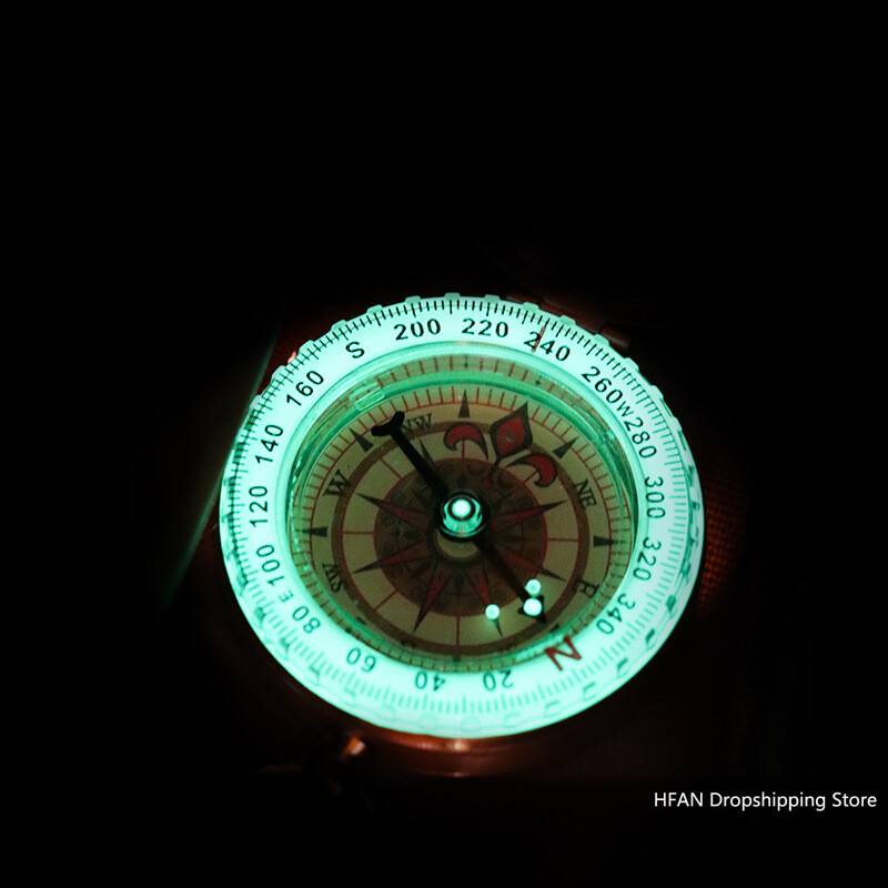 Žygio žalvarinis išgyvenimo kompasas nešiojamas kišeninis laikrodis, stovyklavimo kompasas lauko kelionių taktinis įrankis su švytinčiu vandeniui atspariu