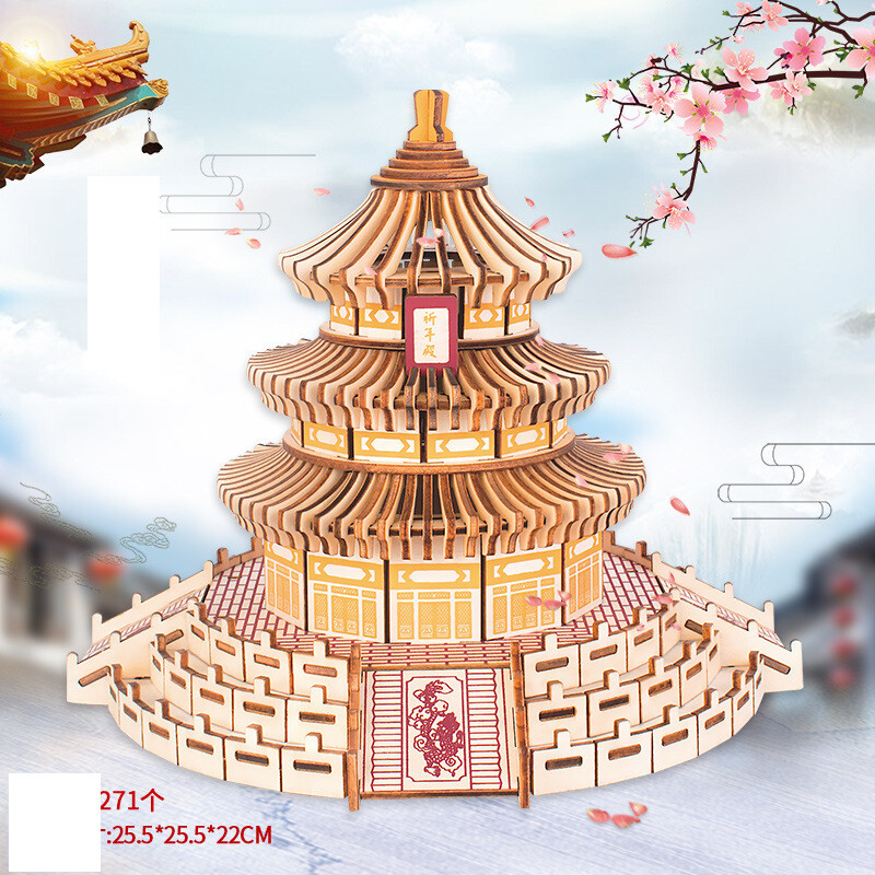 Teška ručno sastavljana drvena slagalica za odrasle, trodimenzionalni 3D model, velika drevna zgrada, edukativne igračke 