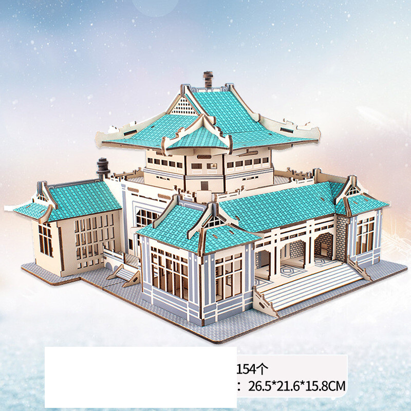 Teška ručno sastavljana drvena slagalica za odrasle, trodimenzionalni 3D model, velika drevna zgrada, edukativne igračke 