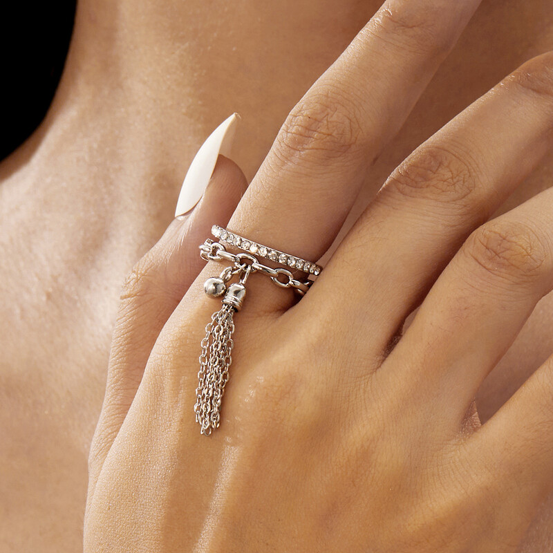 Трансграничен пръстен Дамска топка от прежда от висок клас, висяща пискюл, висулка, отворен пръстен, проста става, показалец, пръстен, бижута