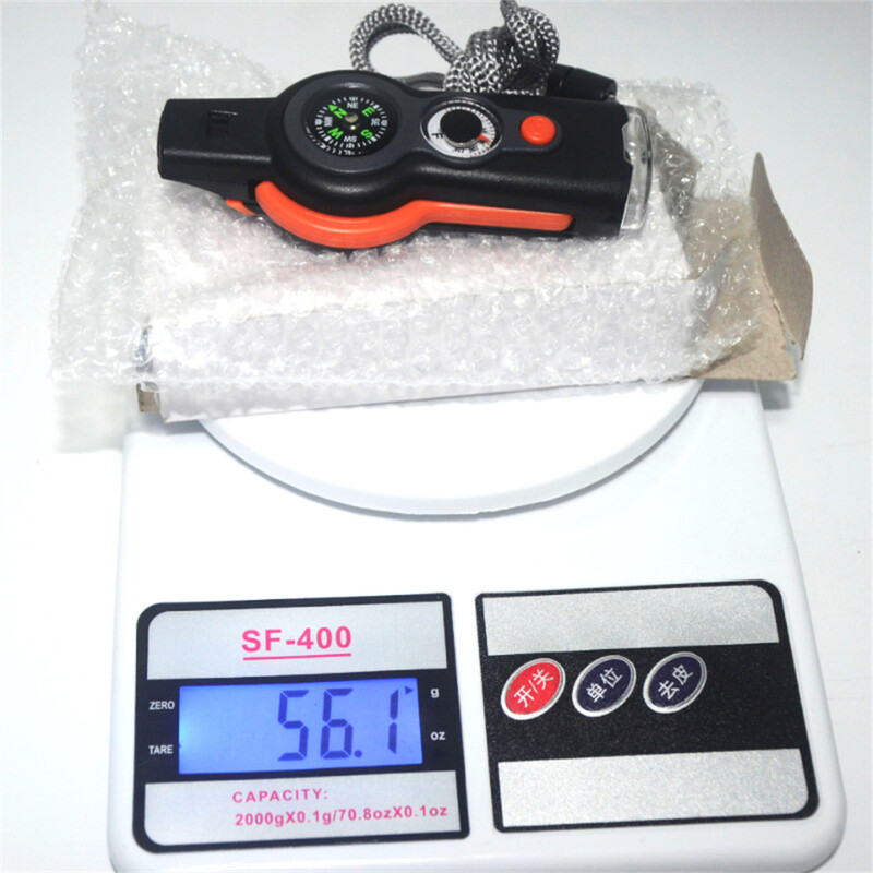 7 в 1 военна свирка за оцеляване Външен ключодържател с компас Лупа Термометър Пътуване Къмпинг Туризъм Аксесоар фенерче