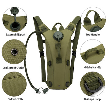 Σακίδιο πλάτης Tactical Hydration Pack Αδιάβροχη νάιλον τσάντα νερού με κύστη 3 λίτρων για πεζοπορία, ποδηλασία αναρρίχησης