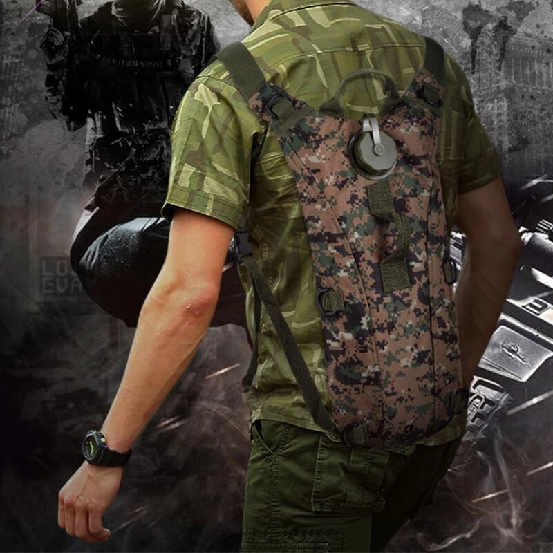 Тактическа раница за хидратация Водоустойчива найлонова торба за вода с 3-литров мехур за туризъм, колоездене, катерене