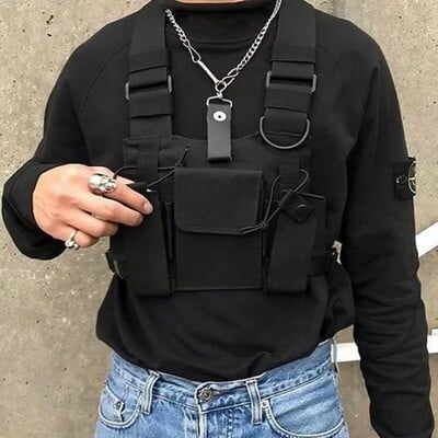 Funktsionaalne taktikaline rinnakott moe jaoks Bullet Hip Hop Vest tänavarõivaste kotid vabaaja vöökott Unisex must rinnakott