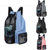 Раница за гимнастика с шнурове и мрежест джоб Плажна чанта за плуване и гмуркане Спортна удебелена мрежеста лека удобна чанта