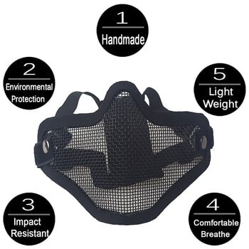 REikirc Tactical Half Face Airsoft Mask Metal Net Dual Strap Adjustment CS Wargame Protective Masks