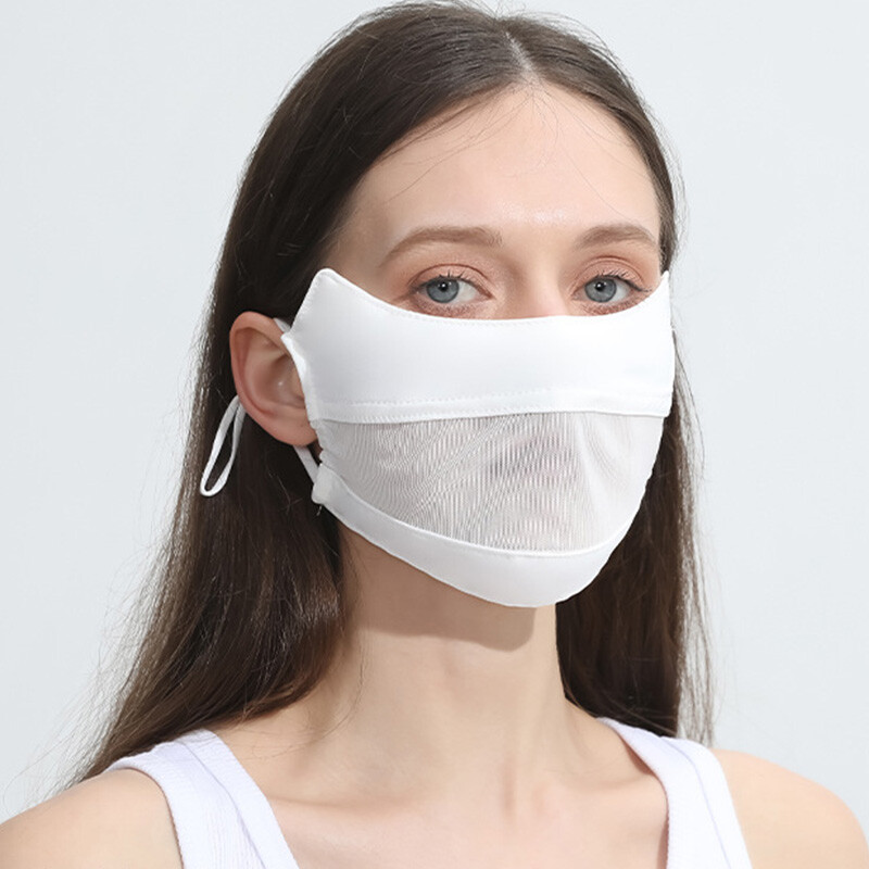 Ледена копринена маска за жени Тънка дишаща мрежеста маска за лице Слънцезащитен шал Мека регулируема анти-Uv колоездене Спортна маска