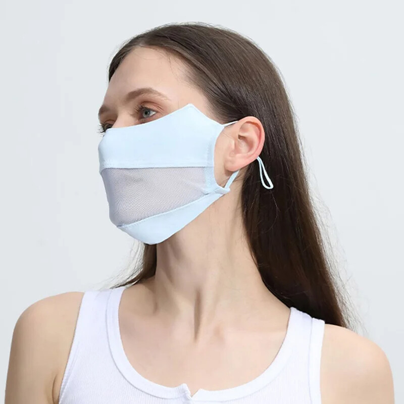 Ледена копринена маска за жени Тънка дишаща мрежеста маска за лице Слънцезащитен шал Мека регулируема анти-Uv колоездене Спортна маска