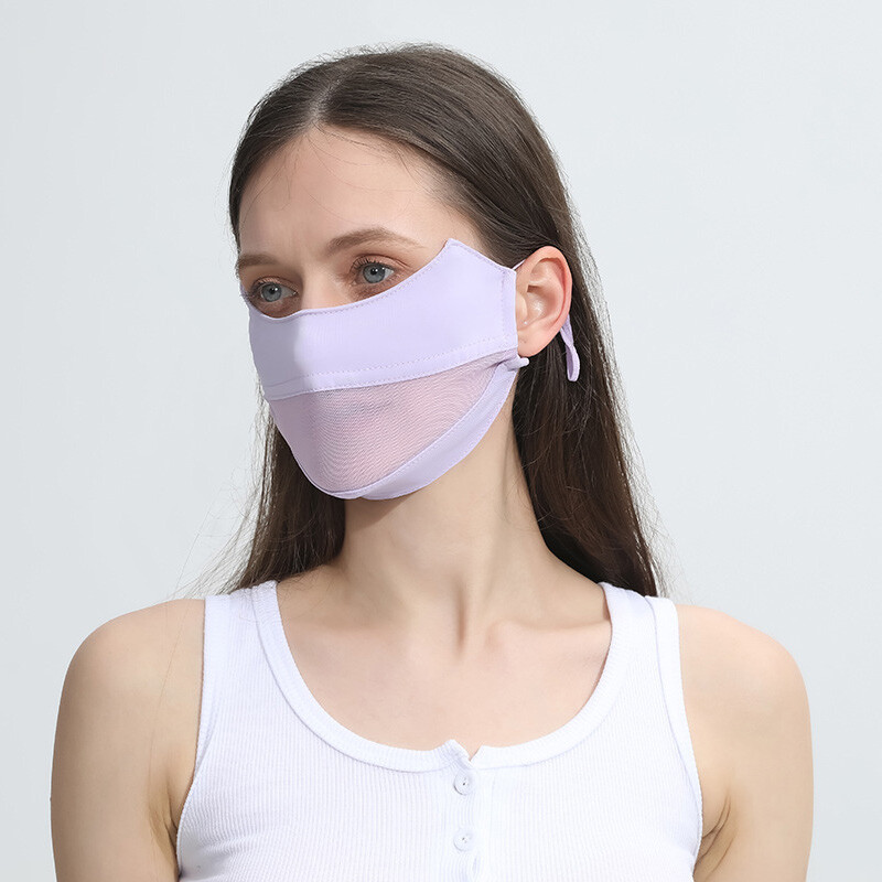 Ледена копринена маска за жени Тънка дишаща мрежеста маска за лице Слънцезащитен шал Мека регулируема анти-Uv колоездене Спортна маска